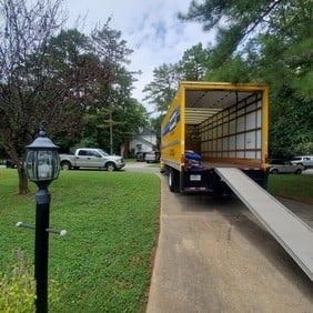 Moving truck on residential street
